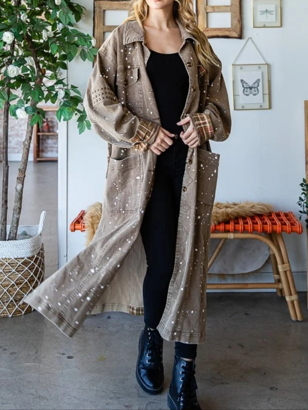 #1800 Oli & Hali Mocha Patchwork Duster Jacket - Picture 2 of 5